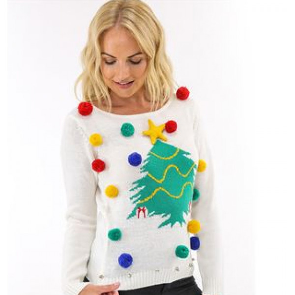 Ladies Christmas Tree Jumper. Novelty knitted Christmas Jumper